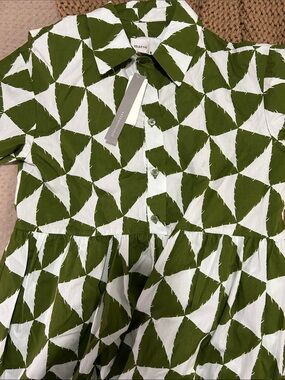 NWT Maeve Olive Green and White Geometric Shirt Dress